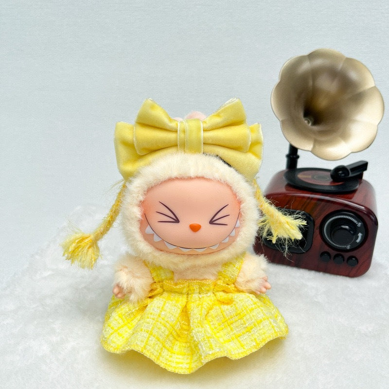 Labubu Doll Skirt Outfit with Bow and Hair Accessories - Yellow, Purple, Blue