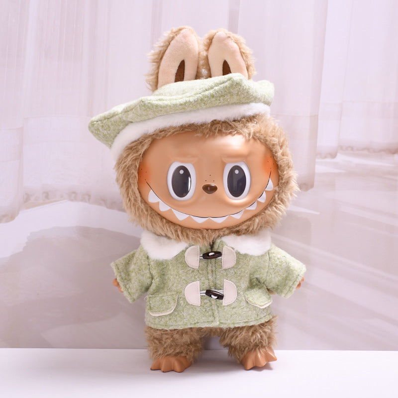 Labubu Doll Outfit - 38cm Beret Suit & Baby Clothes (Pink/Green Hat, White Shoes)