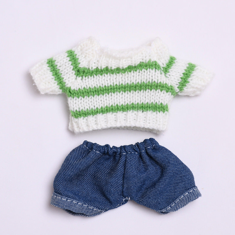 Labubu Doll Light Green Striped Sweater & Plush Hat Outfit