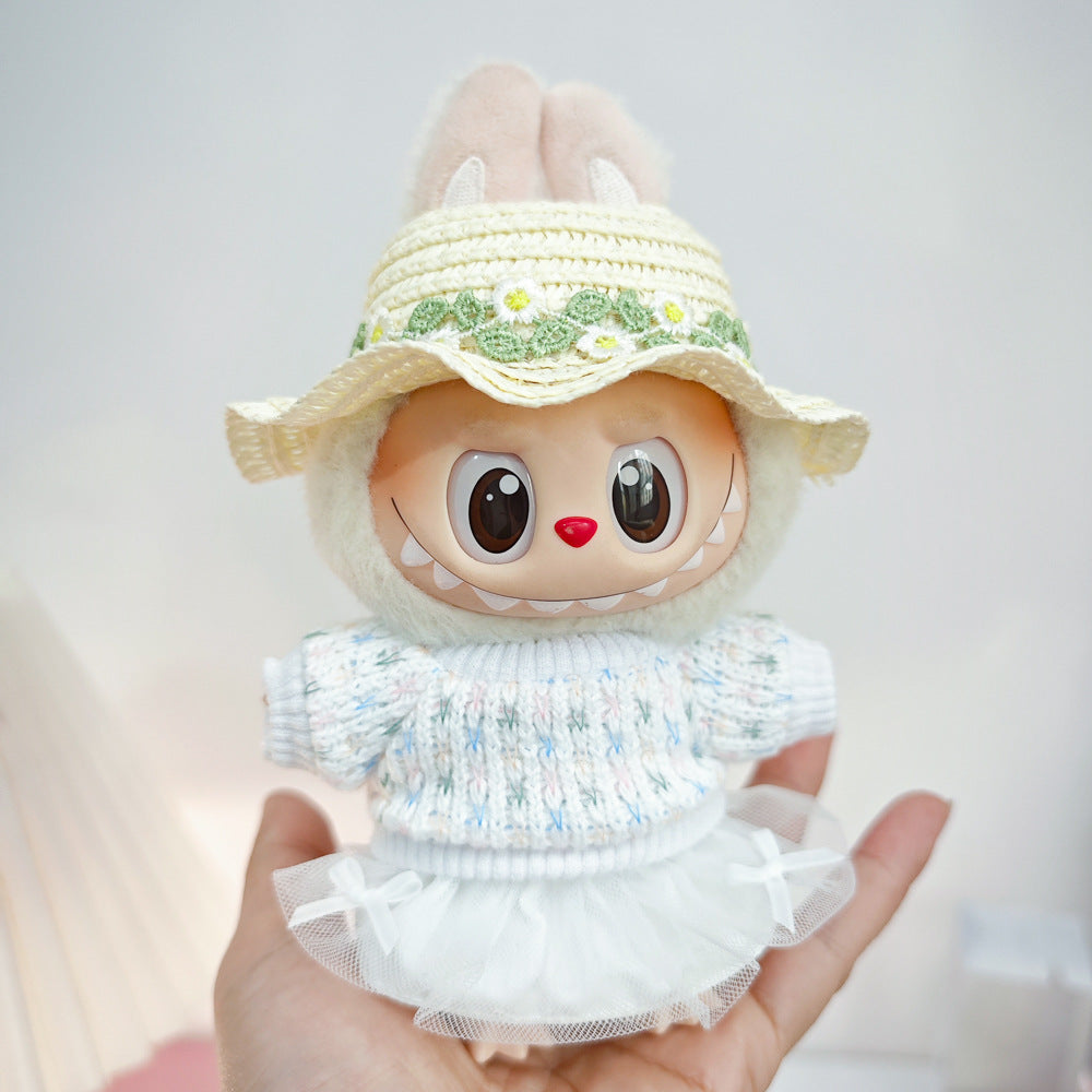 Labubu Doll Outfit Set - Knitted Sweater & Gauze Skirt with Bow Headband