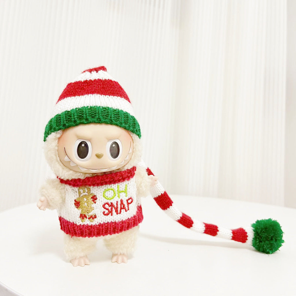 Blind Box pull cloth pendant clothes Christmas suit 15cm macaron labubu pendant doll New Year clothes