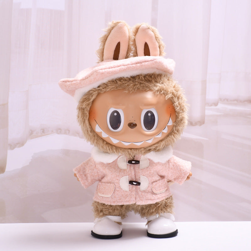 Labubu Doll Outfit - 38cm Beret Suit & Baby Clothes (Pink/Green Hat, White Shoes)