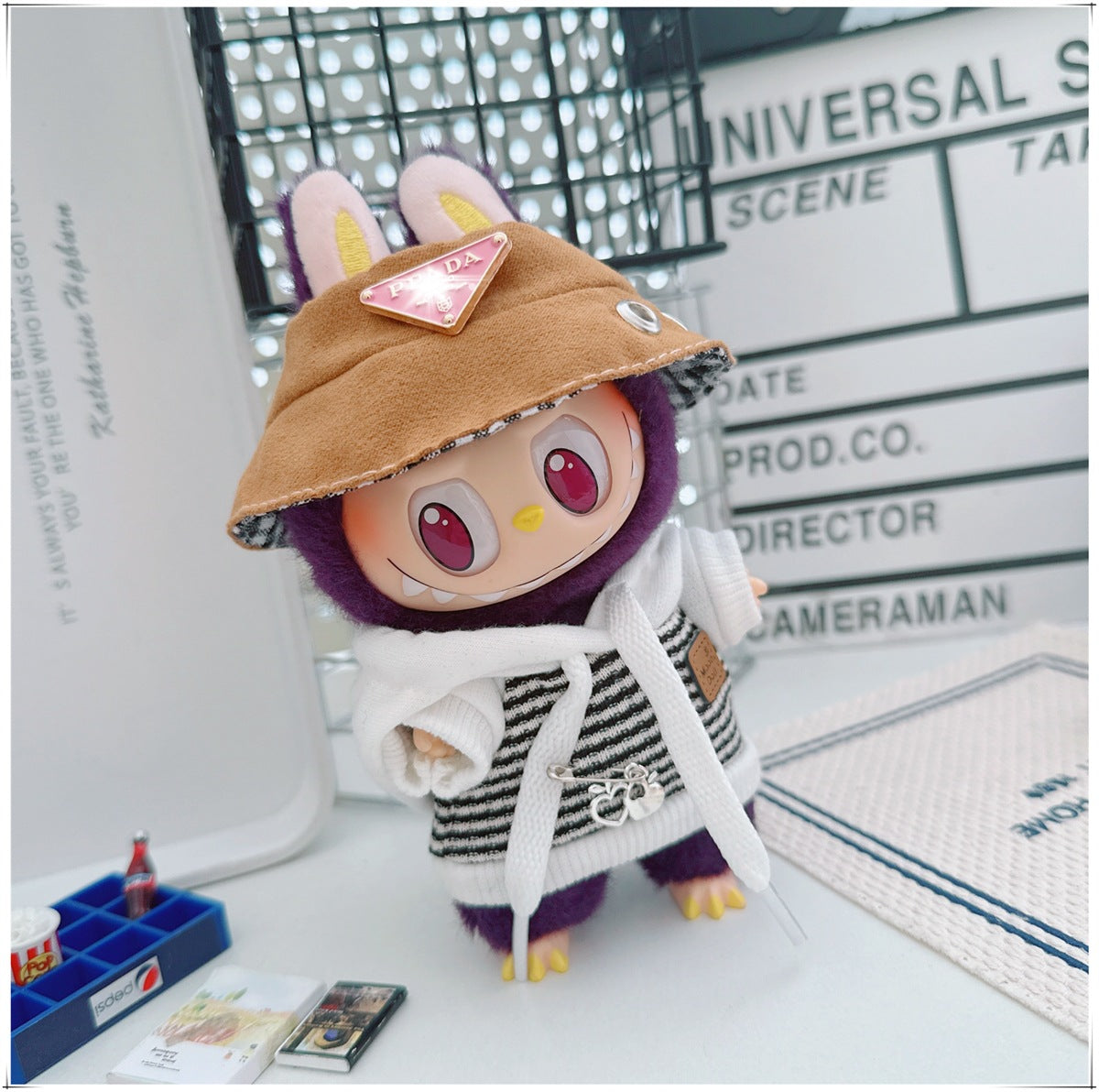 Labubu Doll Outfit - Striped Sweater & Hat Set for 17cm Labubu