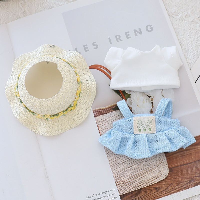 Generation II Blind Box Labubu Hanging Clothes Rab Cloth Sit Party Clothes Doll Summer Straw Hat Skirt