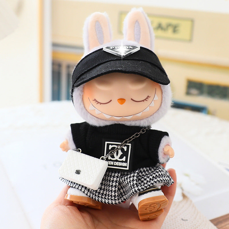17cm labubu doll coat generation 2 labubu sitting party for leather jacket coat skirt hat shoes