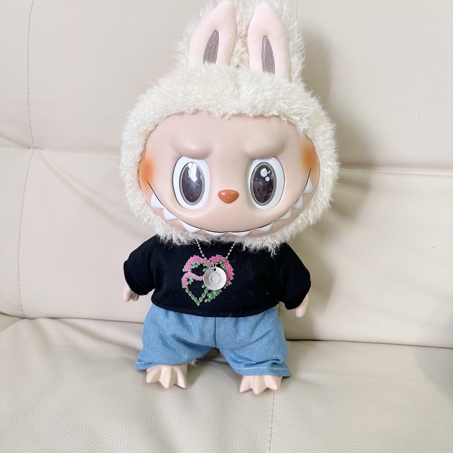 38CM Labubu Doll Clothes Dress for LABUBU Doll Believe in Love suit Necklace Hat Accessories Fashion