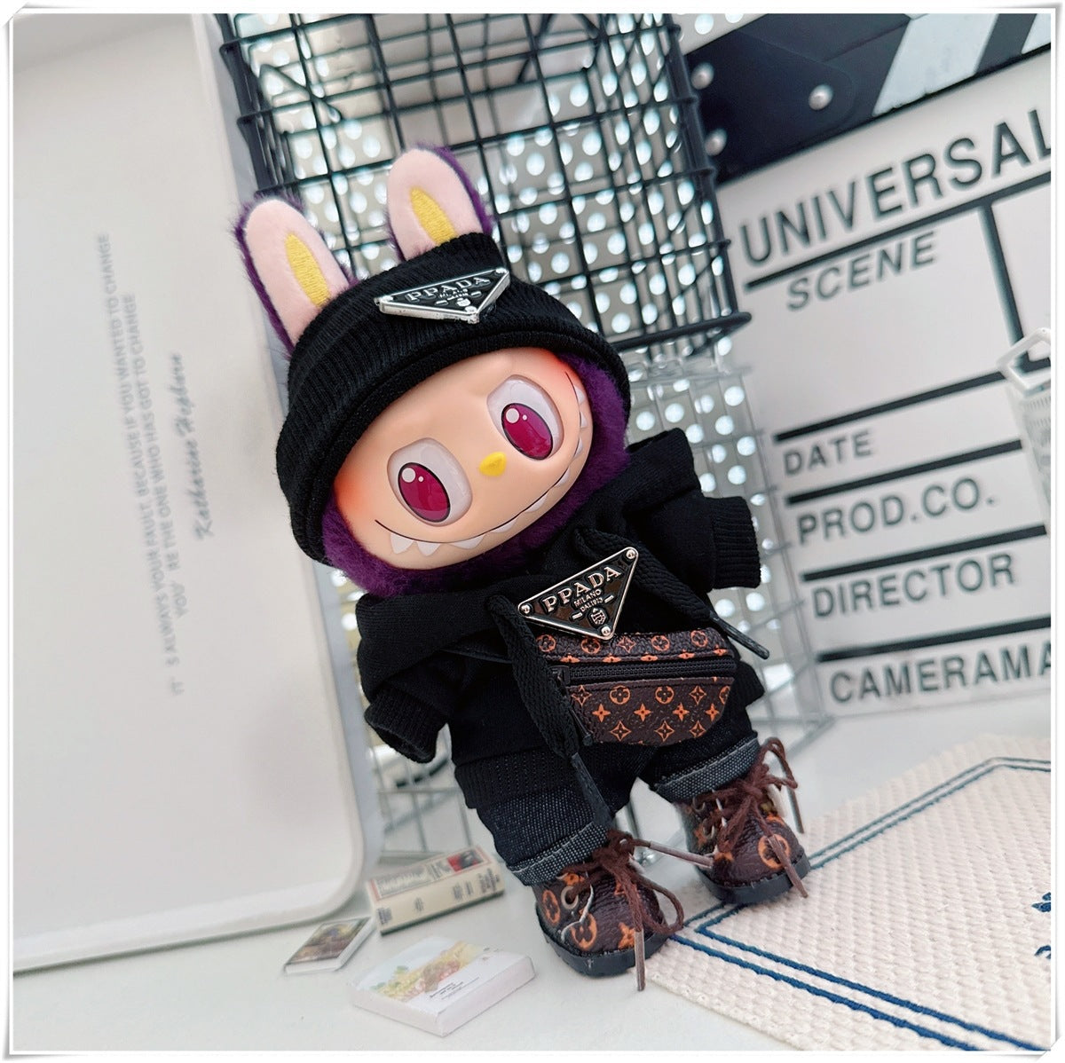 Labubu Doll Hooded Sweatshirt & Crossbody Bag Outfit for 10cm & 17cm Vinyl Dolls
