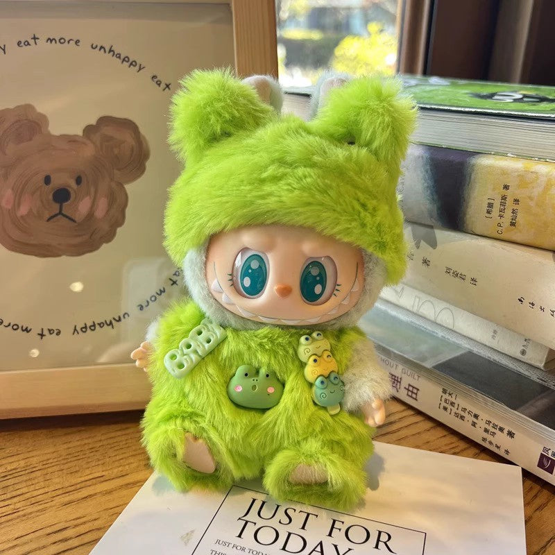 17cm Labubu Blind Box Doll Second Generation Sitting Party Cute Cartoon Plush Jumpsuit
