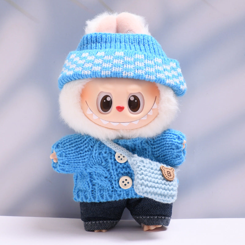 Labubu Doll Button Sweater & Hat Outfit Set for 1st & 2nd Gen Pendants
