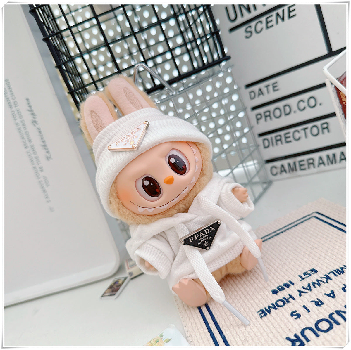 Labubu Doll Hooded Sweatshirt & Crossbody Bag Outfit for 10cm & 17cm Vinyl Dolls