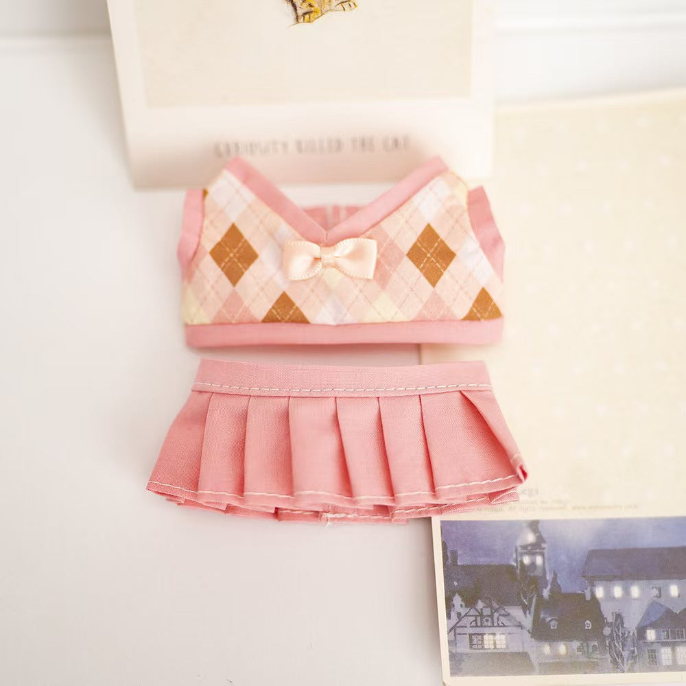 Labubu Doll Cute Outfit Set - Yellow & Pink & Purple JK Skirt & Shorts for 15-17cm Vinyl Doll