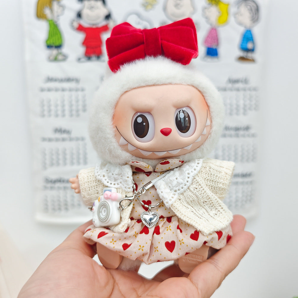 Labubu Doll Outfit Set - Red Leather Dress & Accessories for 15-17cm Vinyl Doll