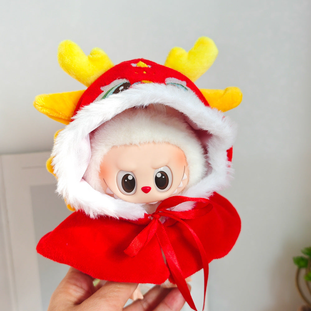 Labubu Doll New Year Red Sweater & Lucky Hat Outfit for 15-17cm Pendant Doll