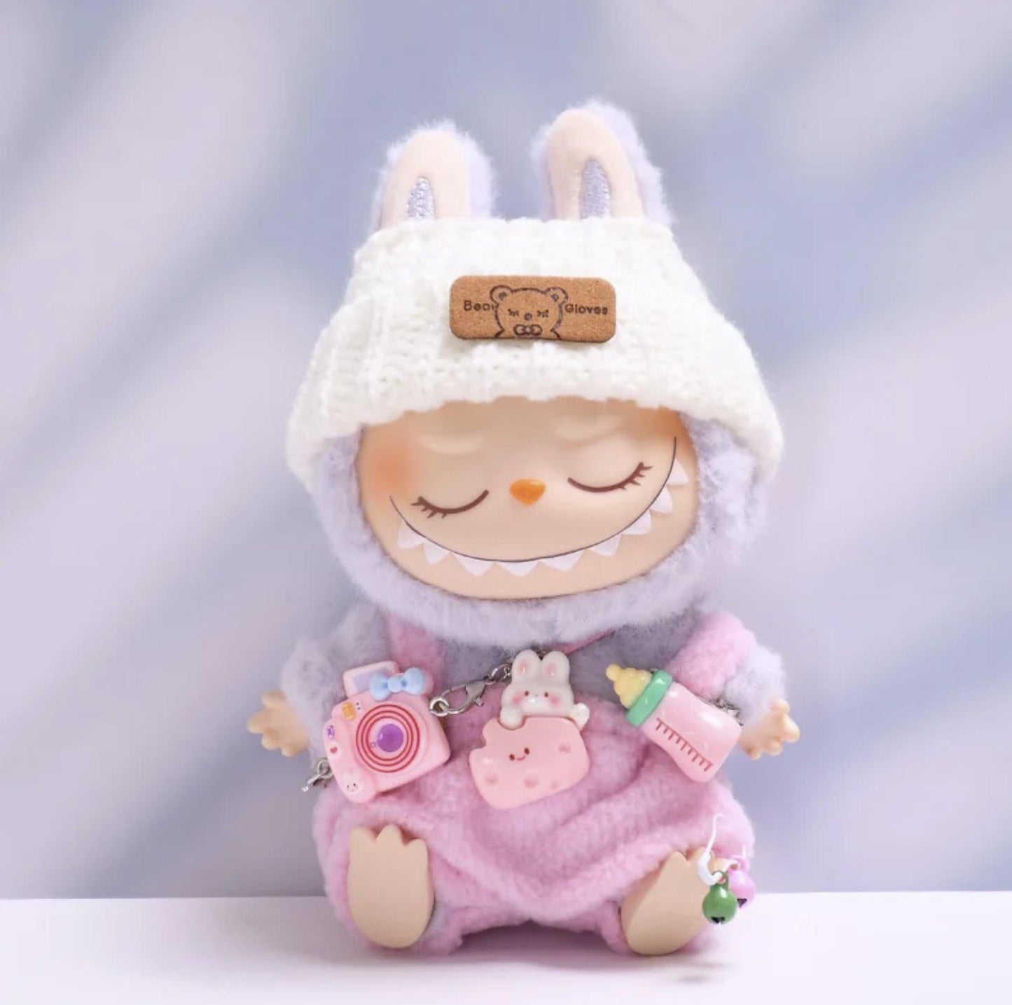 Labubu Doll Outfit - Overalls with Bottle & Bear Hat for 1st-3rd Gen