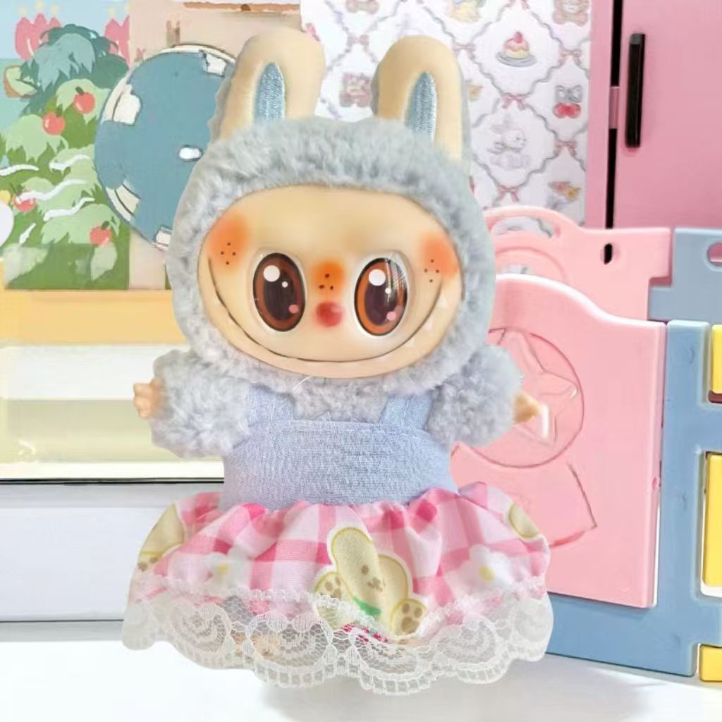 Cross-border e-commerce labubu doll vinyl doll cloth 17cm doll cute sweater coat skirt suit