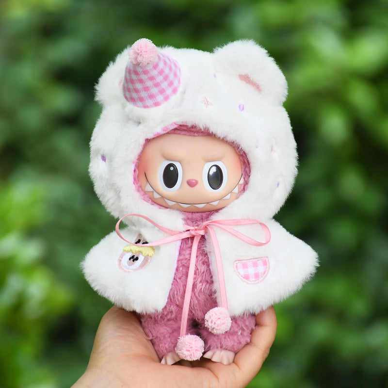 Labubu Doll Pink & Blue Cake Hat Cape Outfit for 17cm Pendant Dolls