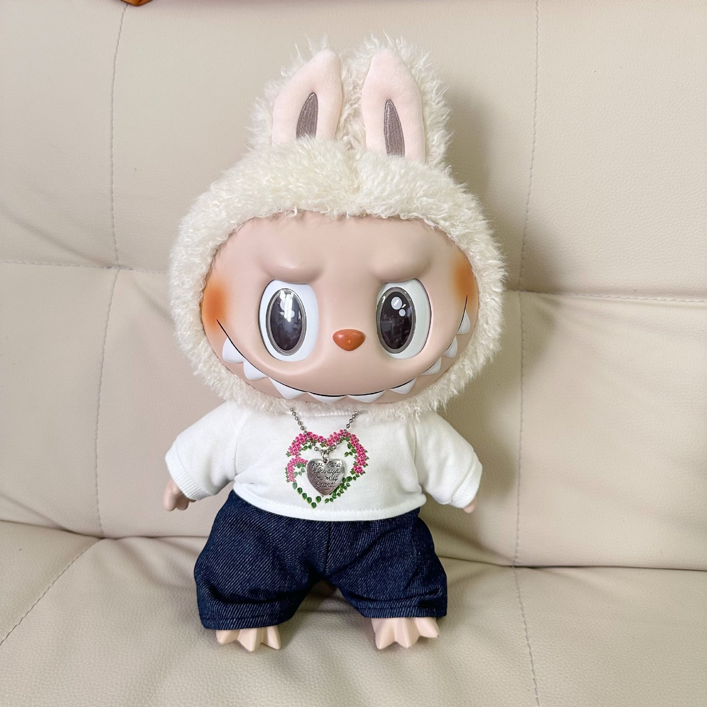 38CM Labubu Doll Clothes Dress for LABUBU Doll Believe in Love suit Necklace Hat Accessories Fashion