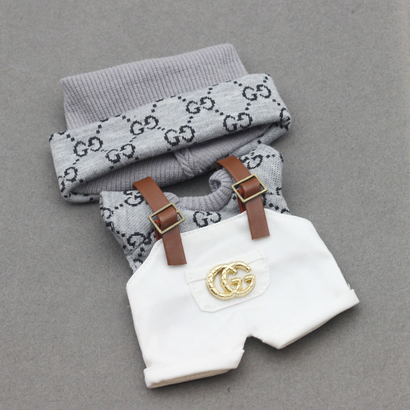 Labubu Doll Knitted T-Shirt & Overalls Outfit Set for 17cm Vinyl Doll