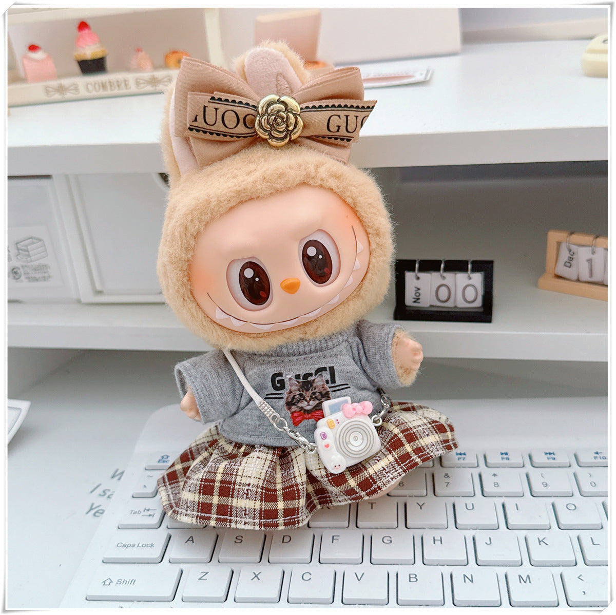 Labubu Doll Outfit - Plaid Skirt & Accessories for 10cm & 17cm Dolls