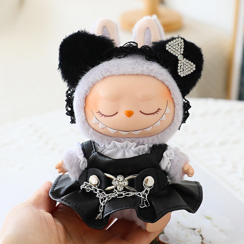 17cm labubu doll coat generation 2 labubu sitting party for leather jacket coat skirt hat shoes