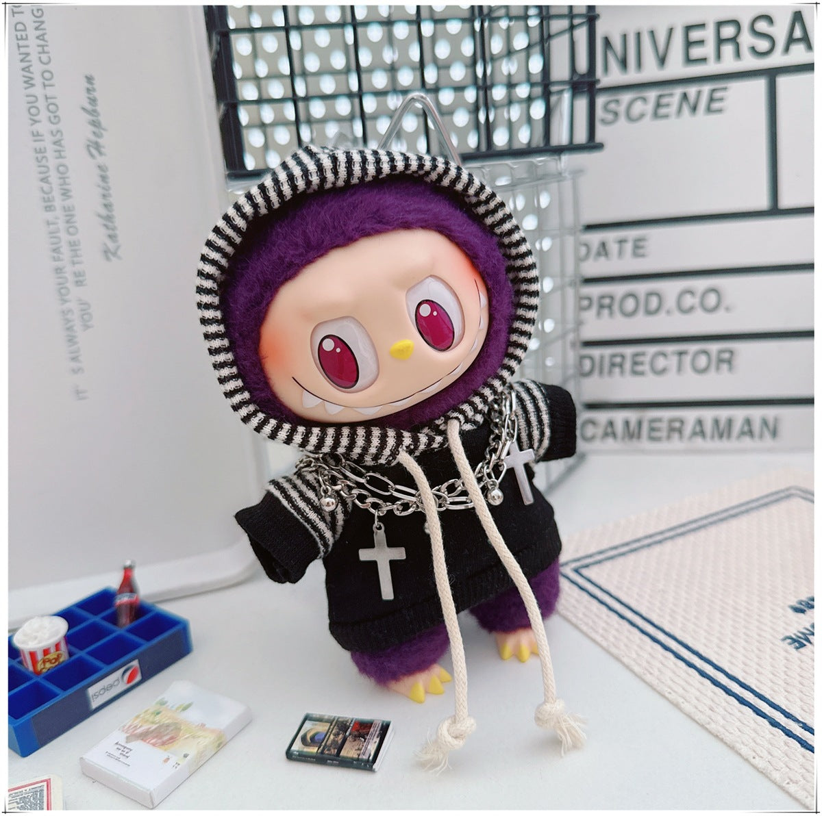 Labubu Doll Outfit - Striped Sweater & Hat Set for 17cm Labubu