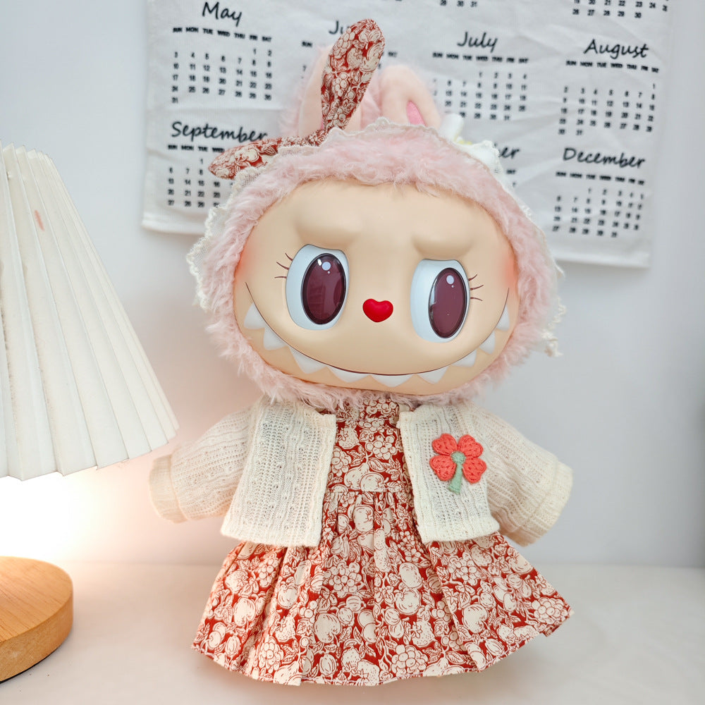 Labubu 38cm Doll Summer Dress Outfit with Cardigan & Skirt