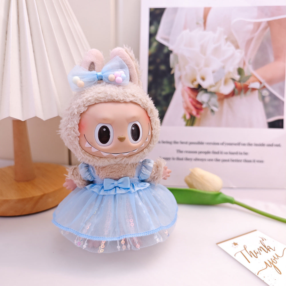 Labubu Doll Pink Gauze Skirt & Hair Accessories for 17cm Vinyl Doll