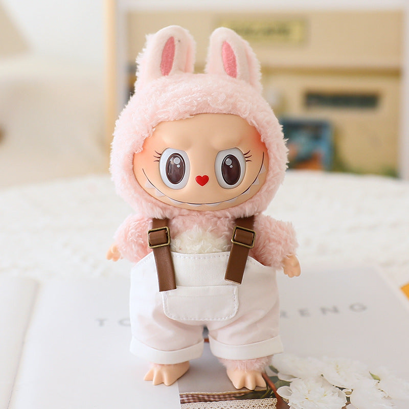 The first and second generation labubu sit party doll clothes the third generation cola vinyl blind box clothes fisherman hat suspenders pants suit