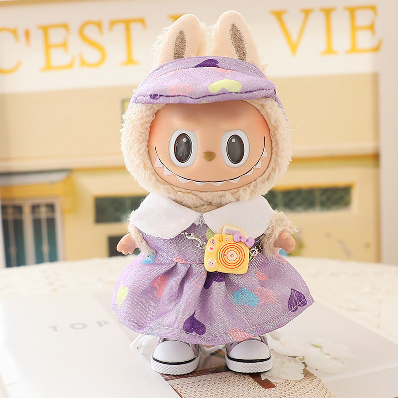 The second generation of Labubu doll clothes 17cm labubu love skirt clothes heart macaroon vinyl doll