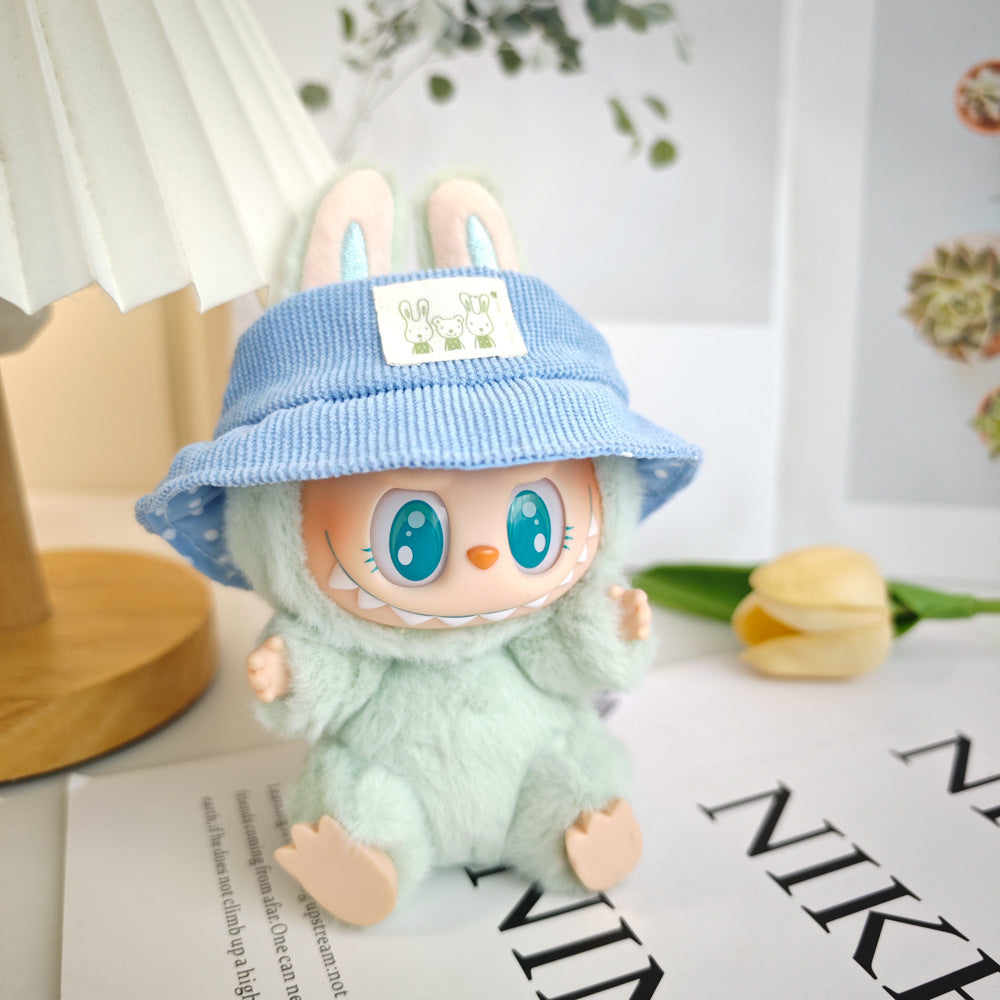 Labubu Doll Summer Outfit with Straw Hat & Accessories for 15cm Vinyl Doll