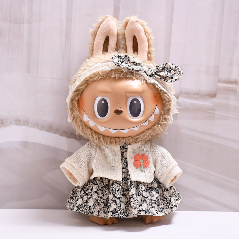 Labubu Doll Flower Headband Skirt Outfit for 38cm Vinyl Doll