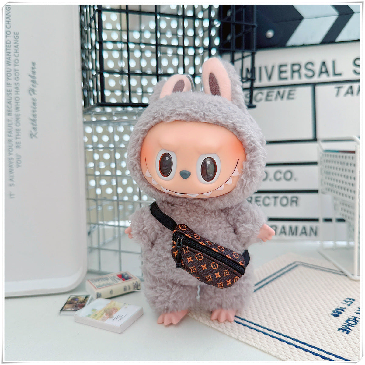 Labubu Doll Hooded Sweatshirt & Crossbody Bag Outfit for 10cm & 17cm Vinyl Dolls