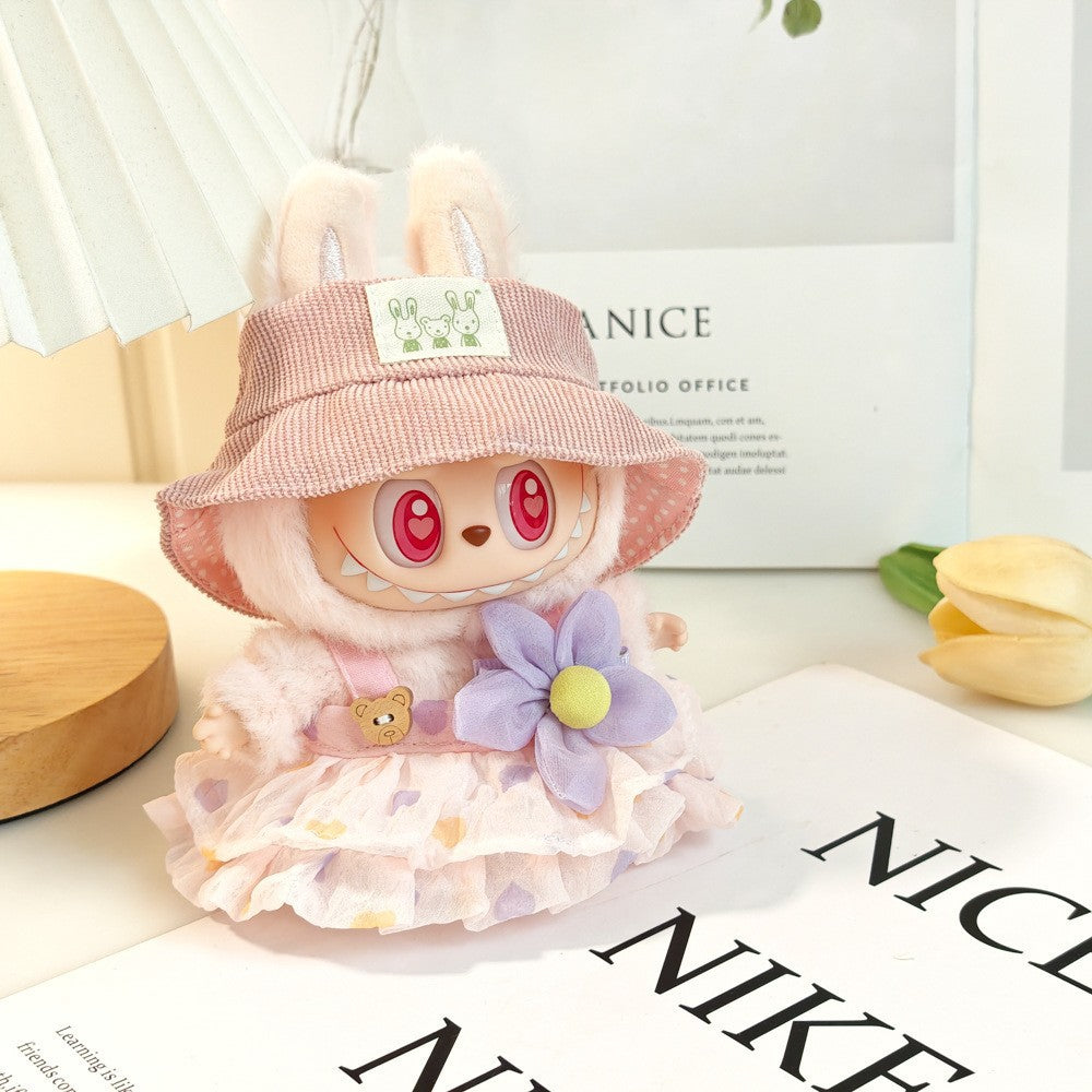 Labubu Doll Summer Outfit with Straw Hat & Accessories for 15cm Vinyl Doll