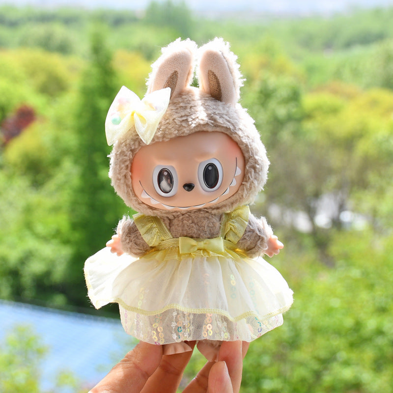 Labubu Doll Pink Sequins Gauze Skirt Outfit for 17cm Vinyl Doll