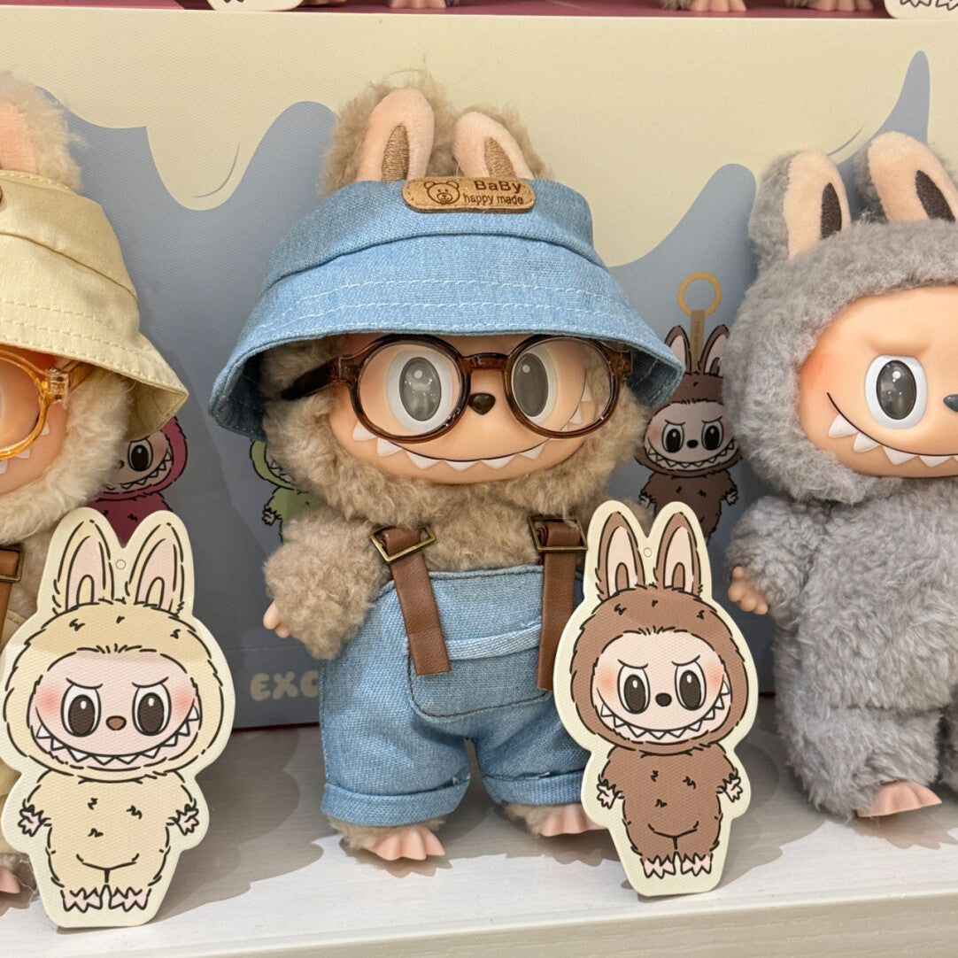 Labubu Doll Outfit Set - Overalls, Hat & Glasses for 15cm Vinyl Doll