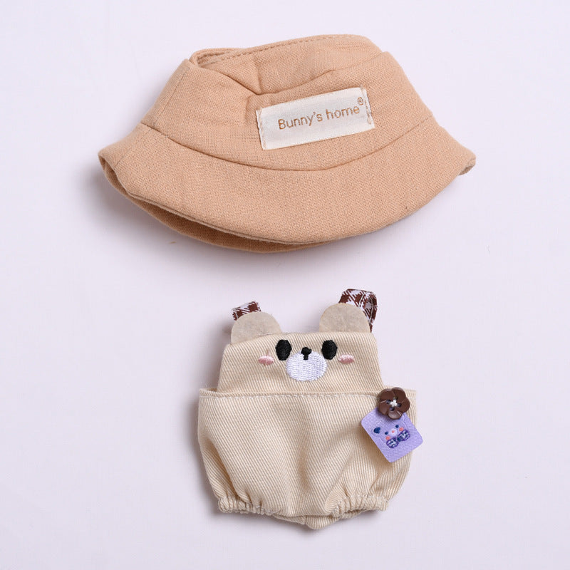 Labubu Doll Overalls Set - Blue Penguin, White Rabbit, Khaki Bear with Matching Hats
