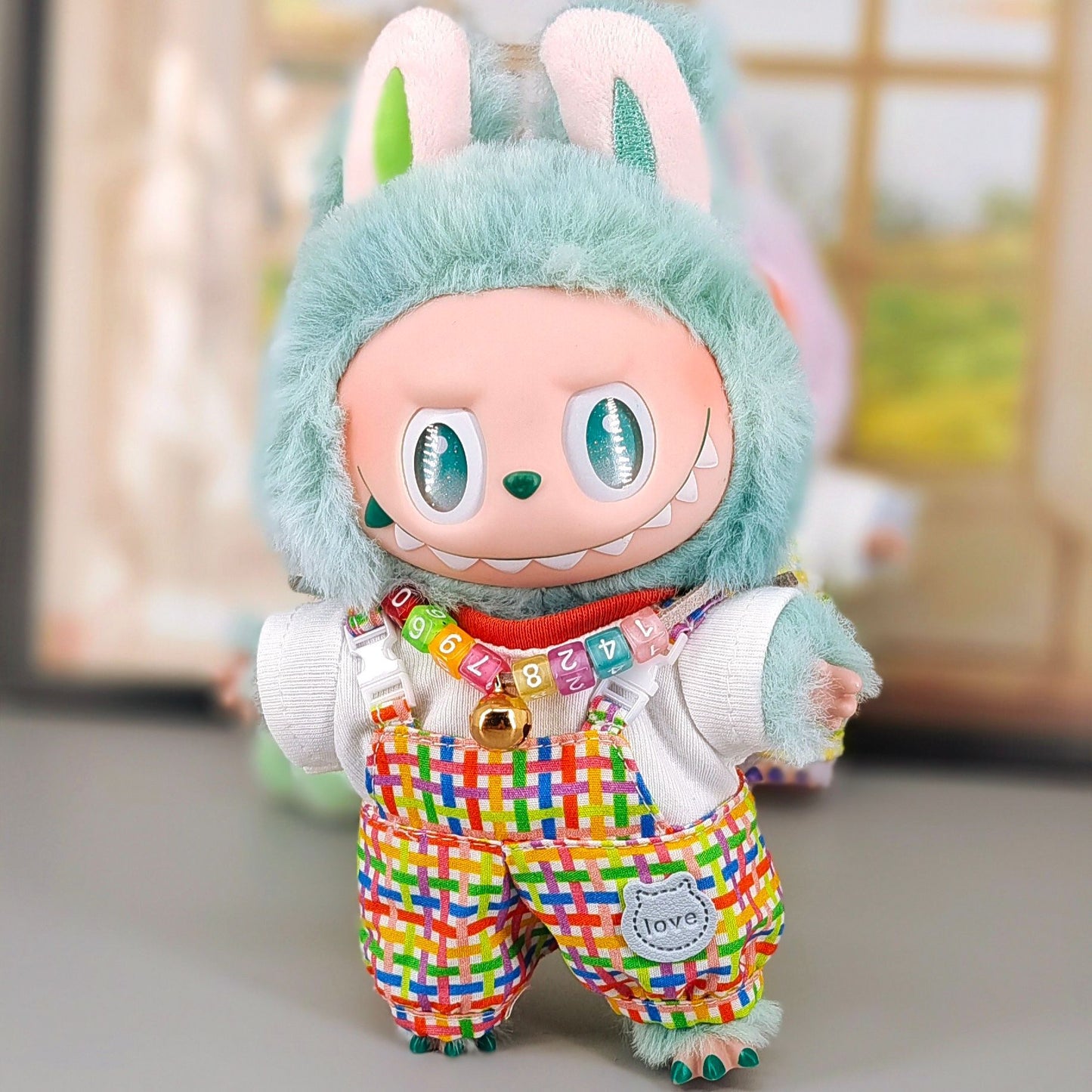 Labubu Doll Clothes - Plaid Overalls & Hat Set for 1st-3rd Gen Pendants