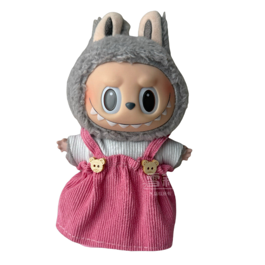 Labubu Doll Outfit - 17cm Baby Clothes with Straw Hat & Sling Dress