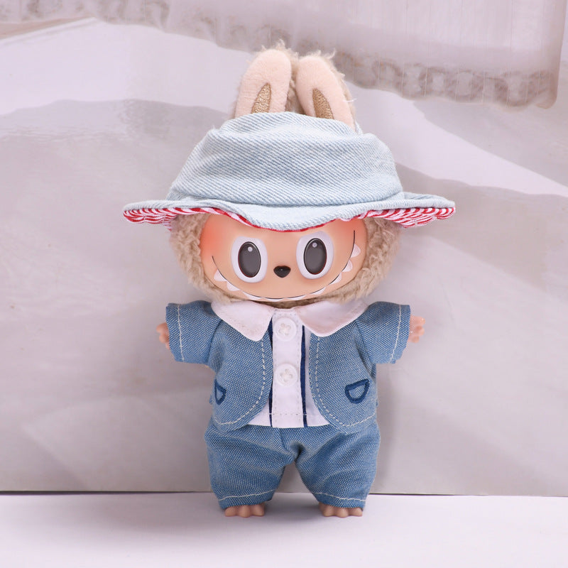 Labubu Pendant Doll Clothes - Blue Denim Jacket Two-Piece Set for 17cm Doll
