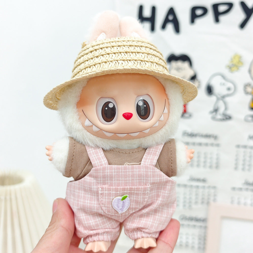 Labubu Doll Summer Outfit Set with Straw Hat & Canvas Shoes