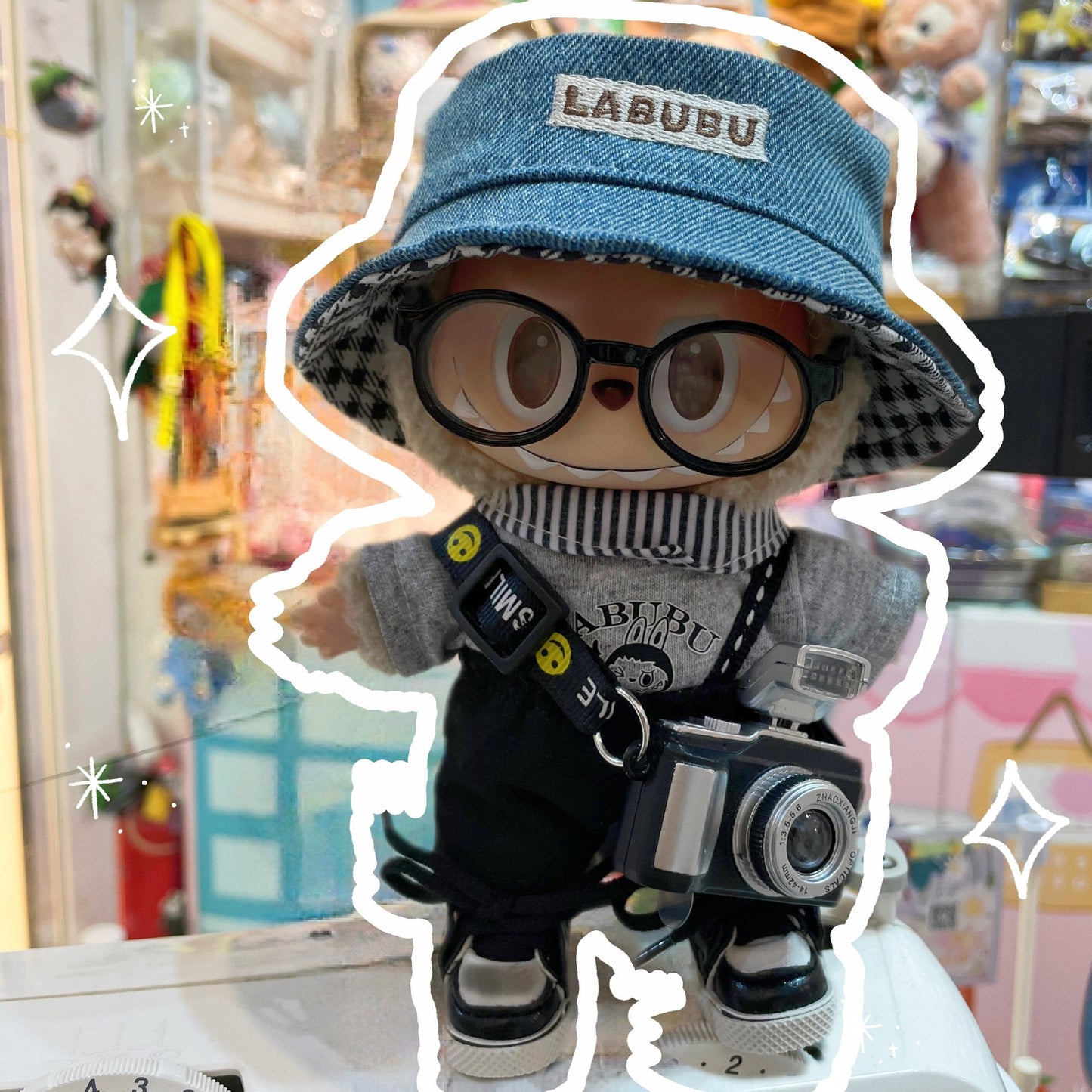 17cm Labubu Doll Outfit - Denim & Gray Suspender Suit Sets