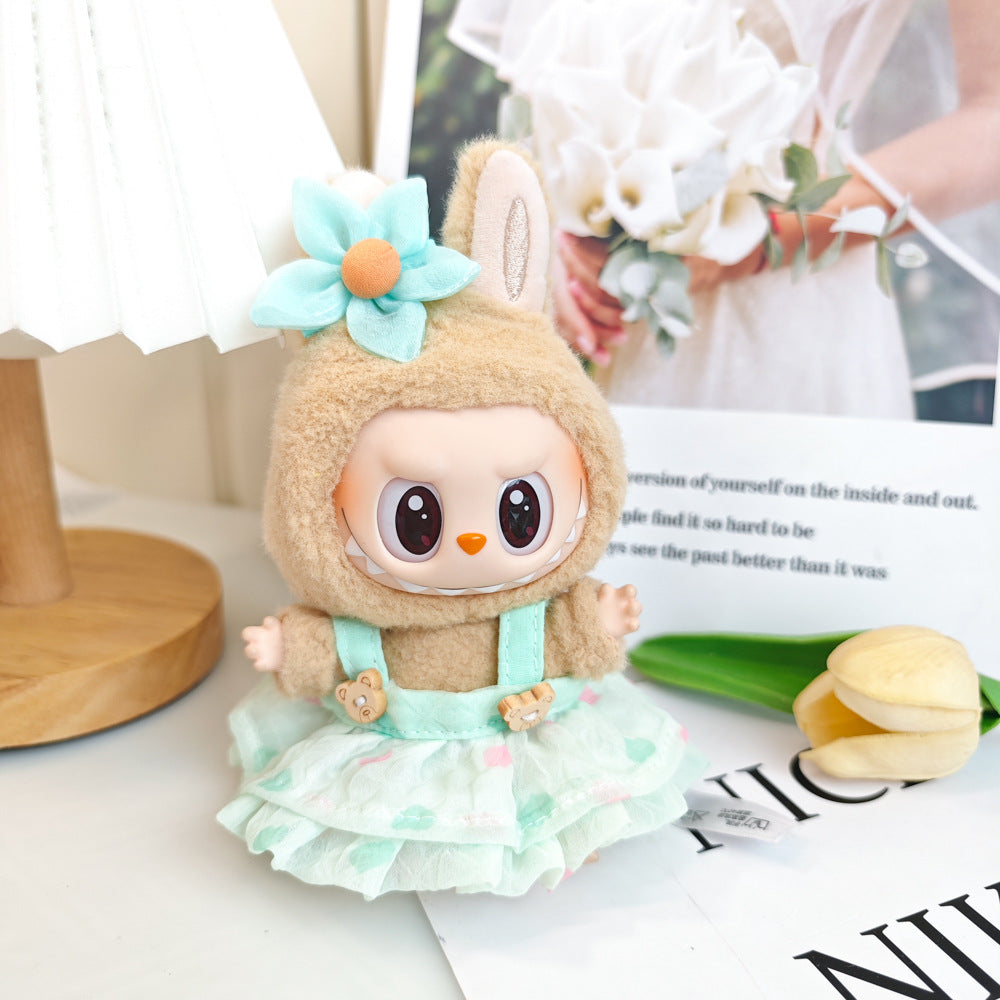 Labubu Doll Summer Outfit with Straw Hat & Accessories for 15cm Vinyl Doll