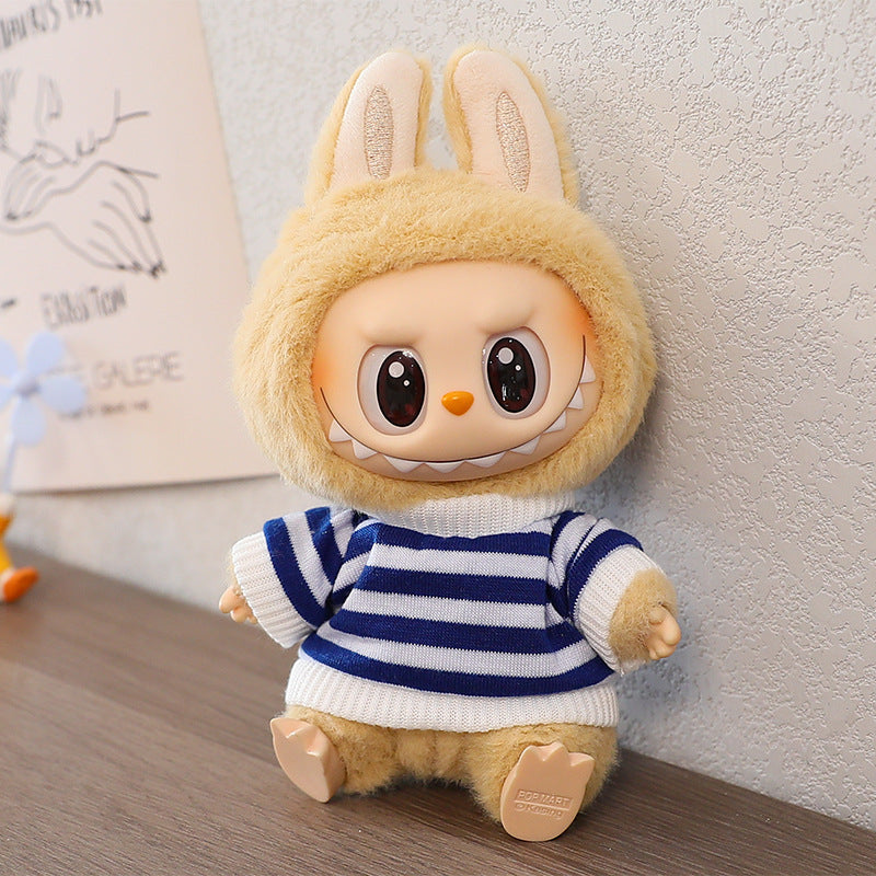 Rab cloth doll vinyl 17cm clothes doll labubu Macaron pendant clothing sweater strap pants hat shoes