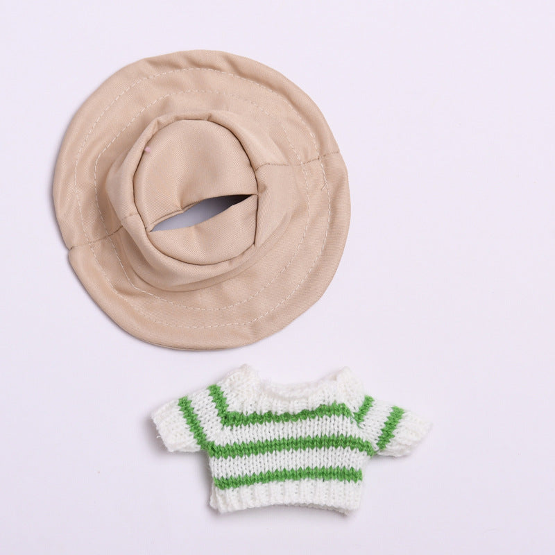 Labubu Doll Light Green Striped Sweater & Plush Hat Outfit