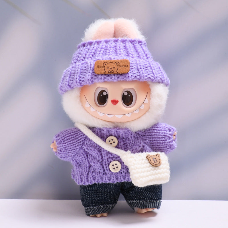 Labubu Doll Button Sweater & Hat Outfit Set for 1st & 2nd Gen Pendants