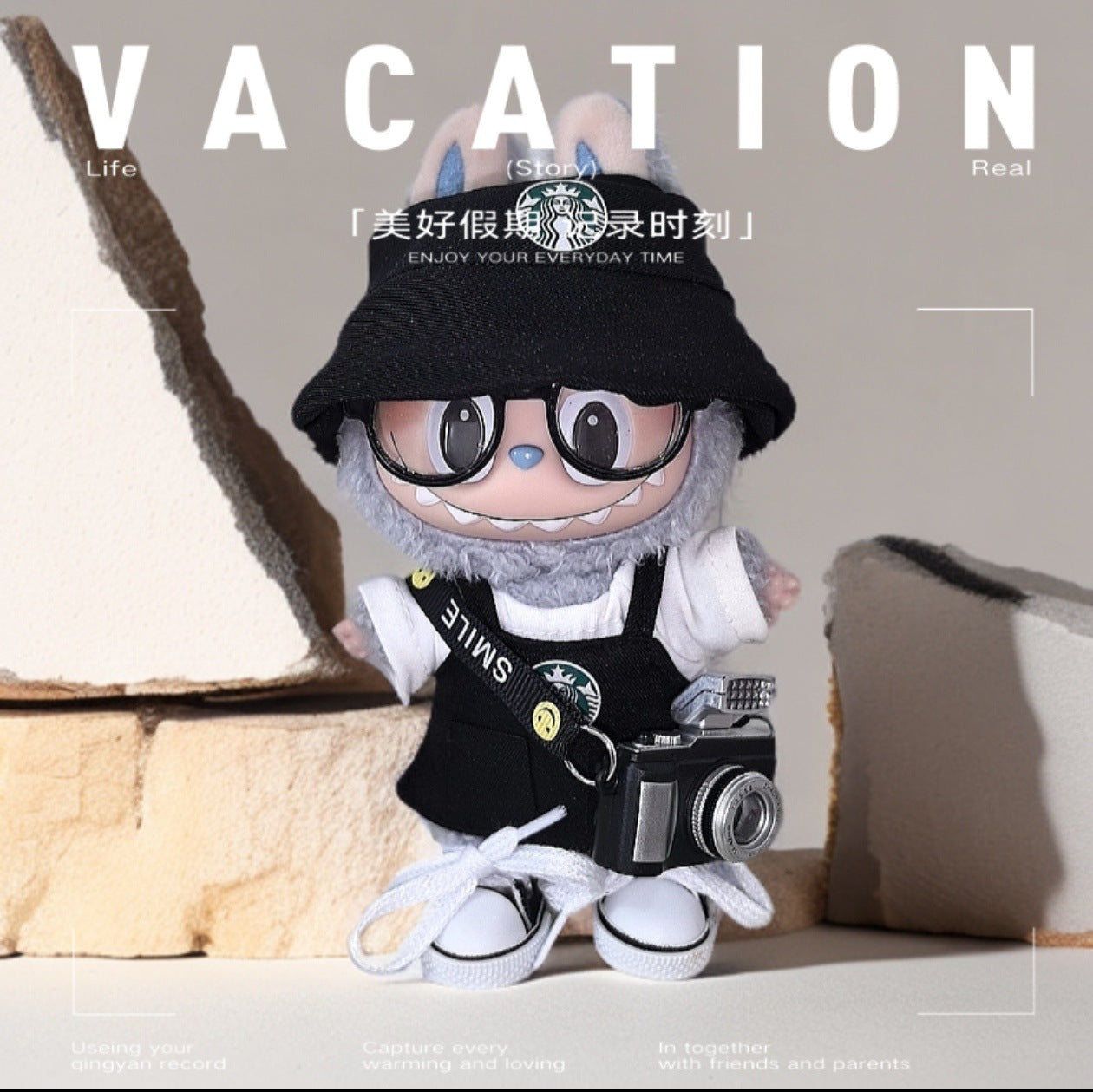 Labubu Doll Outfit - Star Bar Overalls Set with Accessories for 15-17cm Dolls