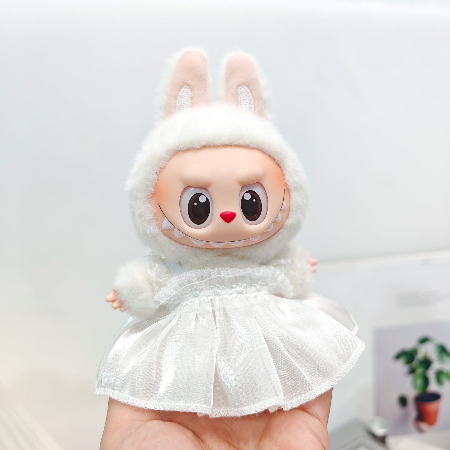 Labubu Doll Outfit - Pink, Purple, White Double Layer Gauze Skirt with Pearl Hair Accessories & Straw Hats