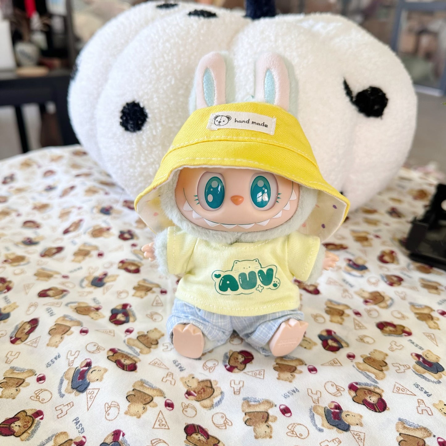 Vinyl Macaron Labu Cloth Clothes Two-generation LABUBU for Casual Plaid Two-piece Spring New Cute