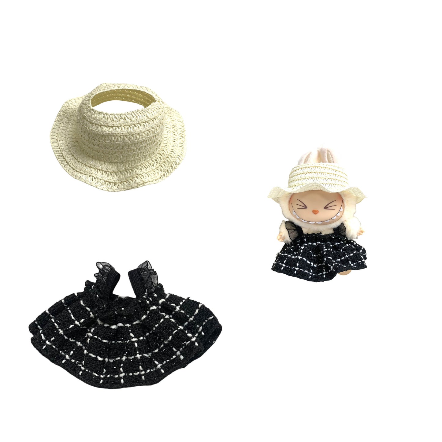 Labubu Doll Chanel Style Strap Dress Outfit for 15/17cm Dolls
