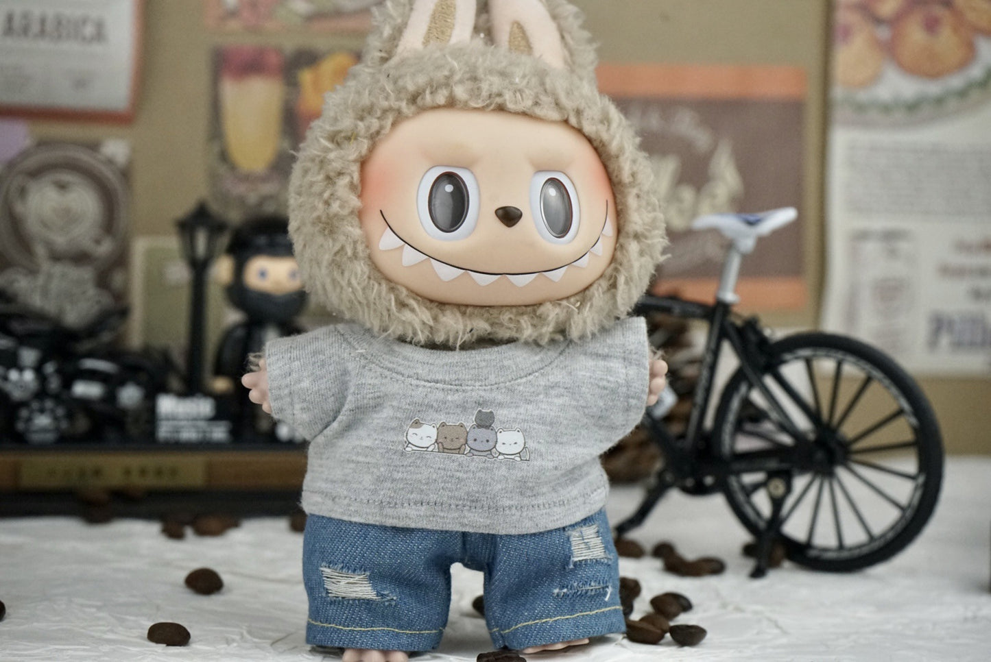 Labubu 17cm Doll Fashion Outfit - Plaid Jacket & T-Shirt Sets